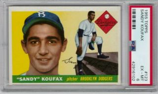 1955 Topps 123 Sandy Koufax Psa 6 Ex - Mt Brooklyn Dodgers