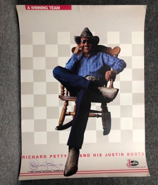 Vintage Richard Petty Justin Boots Store Display Advertising Poster 22x30