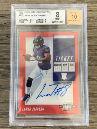 2018 Contenders Optic Red Rookie Ticket Lamar Jackson Rc Auto 45/60
