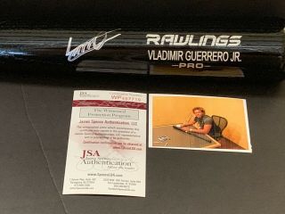 Vladimir Guerrero Jr Blue Jays Signed Engraved Bat Jsa Witness Black 2a