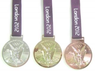 Commemorative 2012 London Olympic Gold Silver Bronze Medal With Ribbon Size 1:1