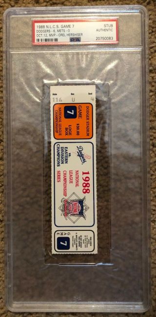 1988 Nlcs Game 7 Ticket Stub - Los Angeles Dodgers Clinch Pennant Psa Authentic