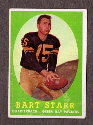1958 Topps Football Bart Starr 66 Green Bay Packers Hof No Creases Vg,