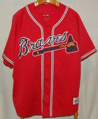 Adult Size Xxl Majestic Atlanta Braves Red Mlb Chipper Jones 10 Buttonup Jersey