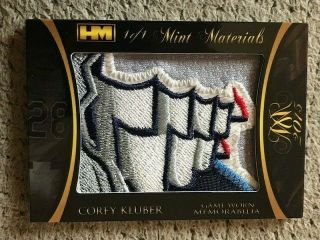 Corey Kluber 2015 Hits Memorabilia Minted Materials Jumbo Prime Logo Patch 1/1