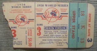 1950 World Series Ticket Stub G3 Phillies @ Yankees Di Maggio Berra Ennis Ford