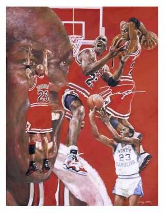 Autographed Michael Jordan Lithograph - Signed In Silver - Chicago Bulls