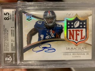Odell Beckham Jr 2014 Immaculate 1/1 Nfl Shield Rookie Patch Auto Rpa Bgs 8.  5/10