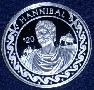 Hannibal 1997 $20 Dollar Worlds Conqueror Silver Proof Coin Republic Of Liberia