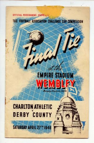1946 Fa Challenge Cup Final Tie Football Soccer Programme Charlton V Derby