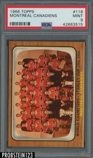 1966 Topps Hockey 118 Montreal Canadiens Team Card Psa 9 " Razor Sharp "