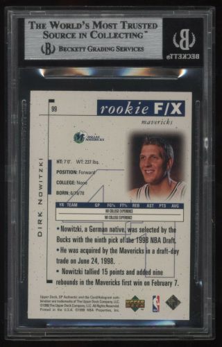 1998 - 99 SP Authentic Dirk Nowitzki Rookie RC BGS 9 Serial Numbered 129/3500 2