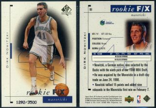 1998 - 99 SP Authentic Dirk Nowitzki Rookie RC BGS 9 Serial Numbered 129/3500 3