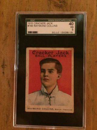 1915 Cracker Jack Raymond Collins 169 Sgc 40 Vg Red Sox
