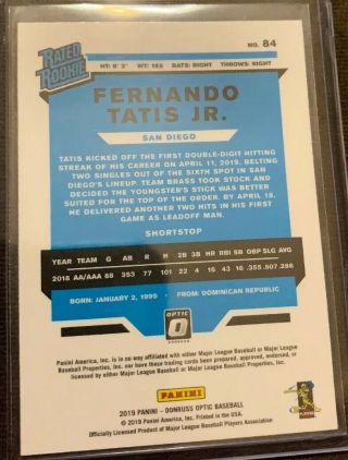 2019 Donruss Optic Fernando Tatis Jr.  Rated Rookie - Padres 84 2