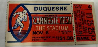 Vintage 1937 Carnegie Tech Vs Duquesne Football Ticket Rare Ncaa