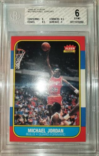 1986 Fleer Michael Jordan Rc Rookie Card 57 Bgs Graded 6 Ex - Mt