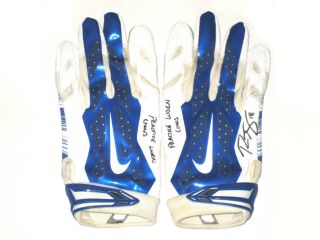 Ryan Spadola Detroit Lions Practice Worn Signed White Blue Nike Vapor Jet Gloves