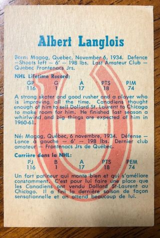 1960 - 61 Parkhurst Hockey - 39 Albert Langlois - Montreal Canadiens 2