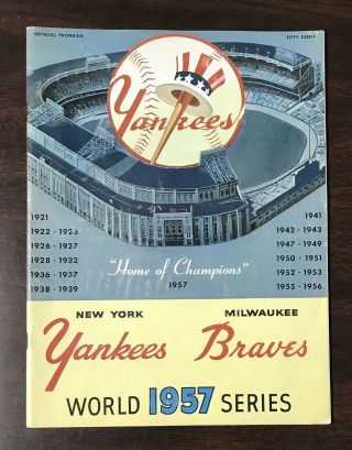 1957 World Series Program York Yankees Milwaukee Braves