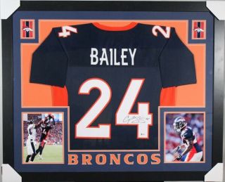 Champ Bailey Signed Denver Broncos 35x43 Custom Framed Jersey (beckett)