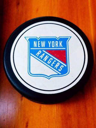 1985 - 87 YORK RANGERS NHL VINTAGE GENERAL TIRE ZIEGLER TRENCH GAME PUCK 3