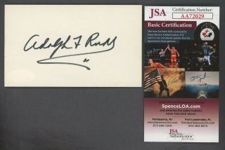 Adolph F.  Rupp Basketball Hof Signed Index Card Auto Deceased 1977 Jsa