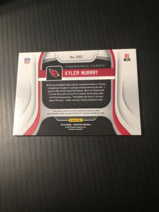 2019 Certified Kyler Murray Freshman Fabric 3 Color Rookie Patch Auto 26/199 2