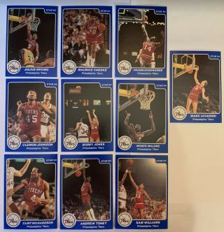 1984 - 85 Star Arena Philadelphia 76ers Complete 9 Card Set Dr.  J Cheeks Malone