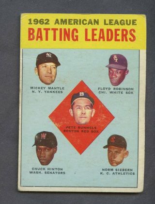 1963 Topps 2 Al Batting Leaders W/ Mickey Mantle Yankees Hof