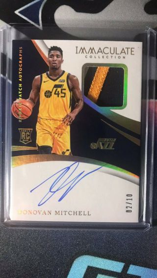 2017/18 Immaculate Utah Jazz Donovan Mitchell Gold Rc 3 Color Patch Auto 2/10