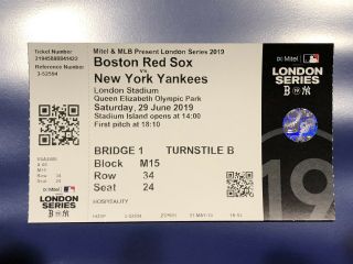 Mlb In London Full Ticket June 29,  2019 York Yankees Vs Boston Red Sox Judge