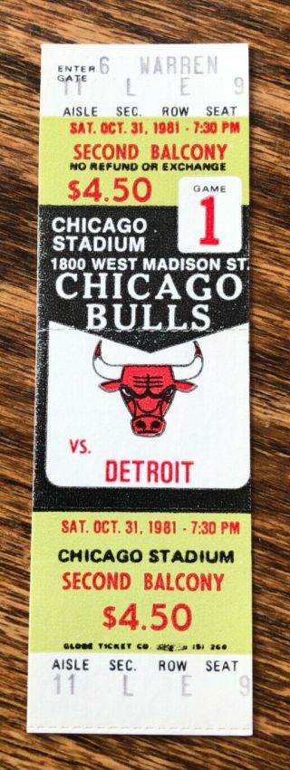 1981 Nba Chicago Bulls/detroit Full Game Ticket -
