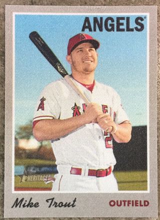 Mike Trout 2019 Topps Heritage High Number Cloth Sticker Card 26 Of 30 Angels