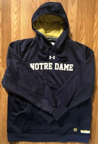 Notre Dame Football Team Issued Under Armour Hooded Sweatshirt Xl