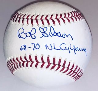 Bob Gibson Signed “68 - 70 Nl Cy Young” Hof Autographed Omlb Auto Baseball Jsa