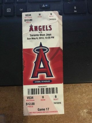 2012 La Angels Vs Blue Jays Ticket Stub 5/6 Albert Pujols Hr 1 With Angels
