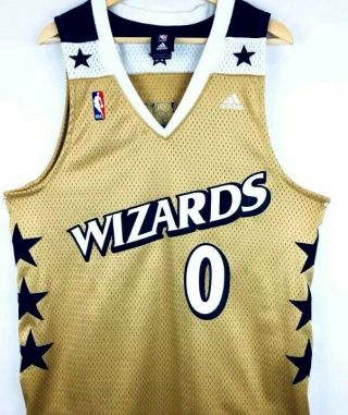 Gilbert Arenas Washington Wizards Adidas Nba Jersey 0 Gold Stars Sewn Size L