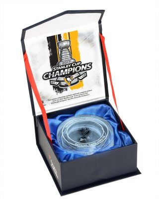 Pittsburgh Penguins 2017 Stanley Cup Crystal Puck Filled With Ice From Final