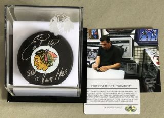 Eddie Olczyk Signed ‘stop It Right Here’ Chicago Blackhawks Puck W/ Display Case