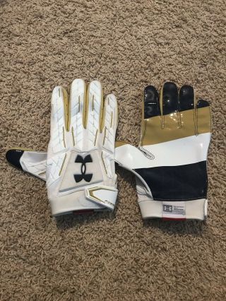 Notre Dame Football Under Armour Team Issued Fierce Gloves Blue Gold 3xl Nd