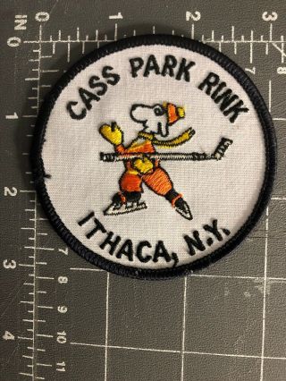 Vintage Cass Park Rink Patch Hockey Ithaca York Ny N.  Y.  Ice Skate Snoopy Dog