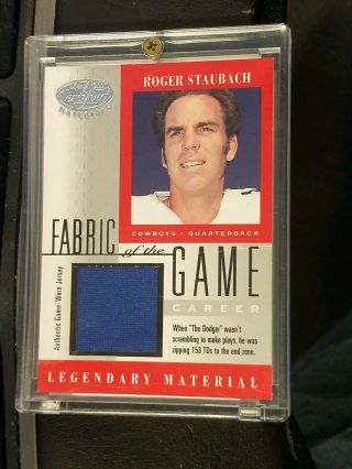 Roger Staubach Game Worn Jersey Card Leaf Fabric Of The Game Dallas Cowboys 2001