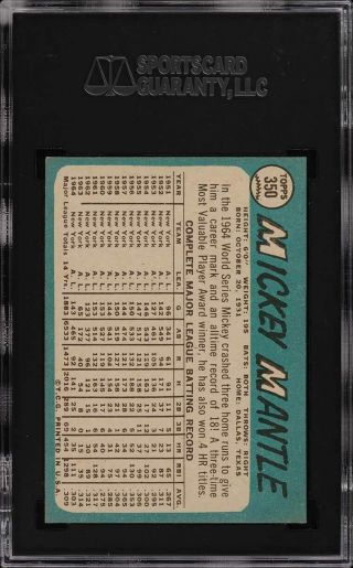 1965 Topps Mickey Mantle 350 SGC 7.  5 NRMT,  (PWCC) 2