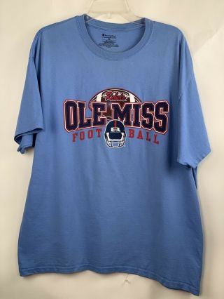 Vintage 1990’s Ole Miss Rebels Football T - Shirt Size Xl Extra Large Blue Shirt