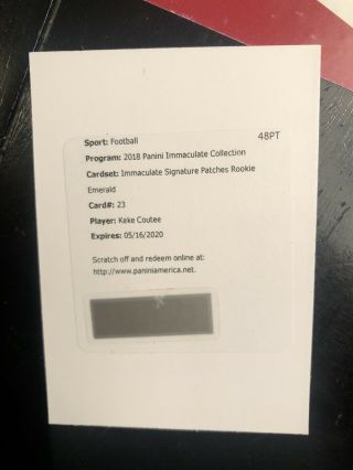 Keke Coutee 2018 Panini Immaculate Signature Patches Rookie Emerald /12
