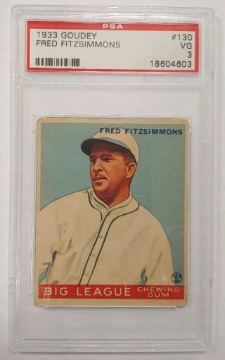 1933 Goudey 130 Fred Fitzsimmons Psa 3 Vg