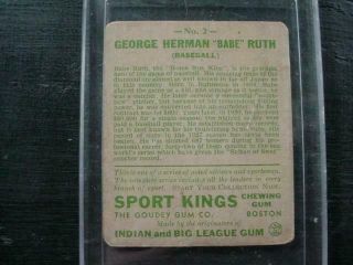 NobleSpirit 1933 Goudey Sport Kings Gum Babe Ruth Card 4