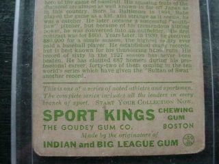 NobleSpirit 1933 Goudey Sport Kings Gum Babe Ruth Card 6
