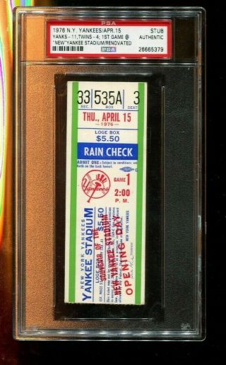 Psa Baseball Ticket - 1976 York Yankees - Stadium Opening Day 4/15